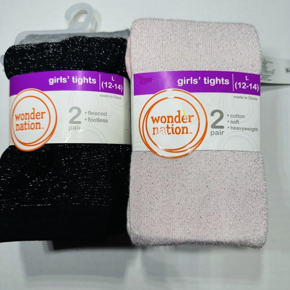 Girls Large 12 14 Pink White tights & 2  Footless Tights Heavyweight cotton